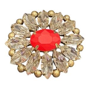 Vintage Rhinestone Brooch – Red Center Stone with Clear Marquise Crystals JB9